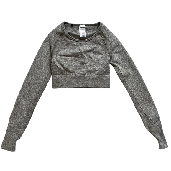 LAST CALL SALE! Gymshark Seamless Cropped Long Sleeve Top Marled Tan Athletic XS - Picture 8 of 8